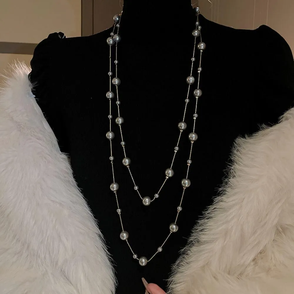 Extra Long Pearl Necklace 68" Faux Pearl Multi Strand Gold Necklaces for Women White Pearl Layered Necklace Wedding Party Prom Costume Jewelry