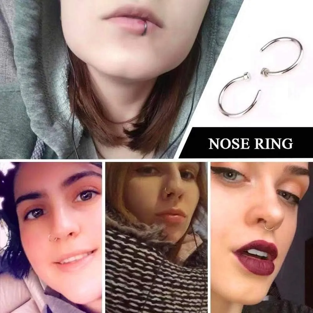 Fake Nose Ring Piercing Jewelry 20g 18g Diameter 8mm and 10mm C Shape Fake Nose Ring Hoop Fake Septum Nose Rings Bundle