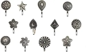 Fashions Without Piercing Nosering Pressing Type Clip On Oxidised Silver Nose Pin Stud For Women (Oxidised Nose Pin) (1.5cm, Black Silver)