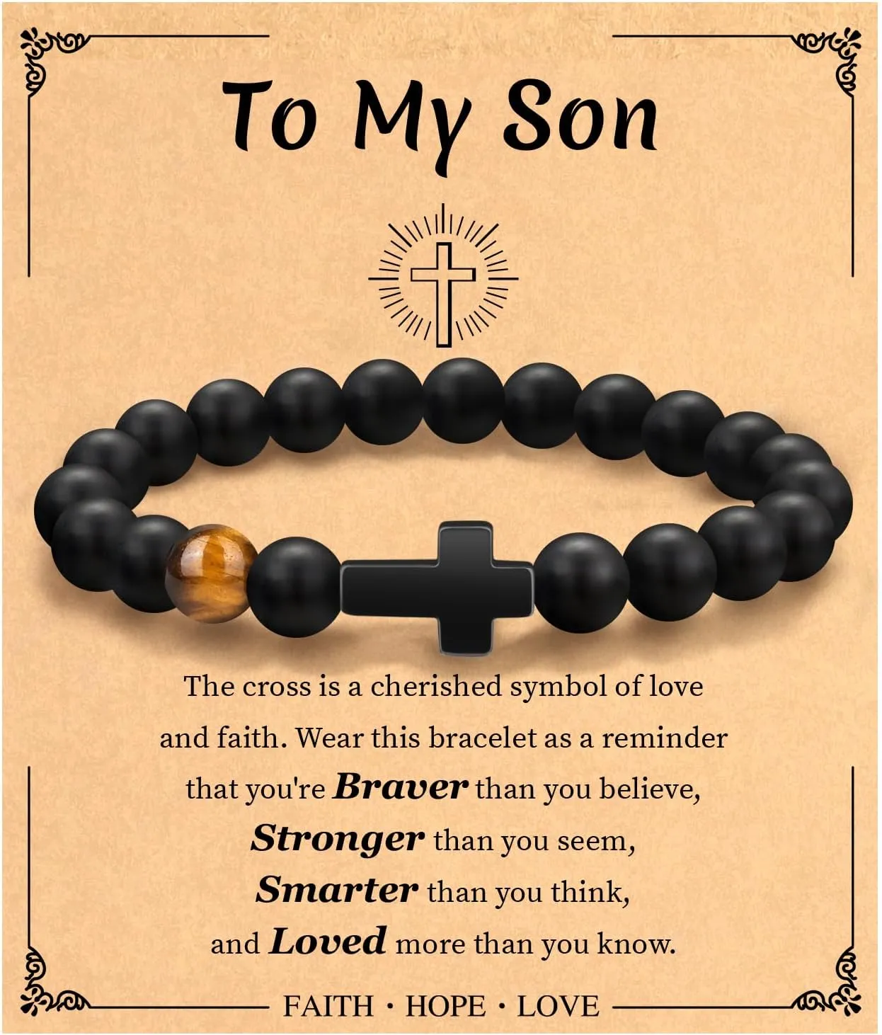 Father's Day Christian Gifts for Men Dad, Baptism Religious Cross Bracelet for Man Him Son Grandson Dad Father Brother Godfather Grandfather Grandpa Husband, Inspirational Faith Based Jesus Bracelets
