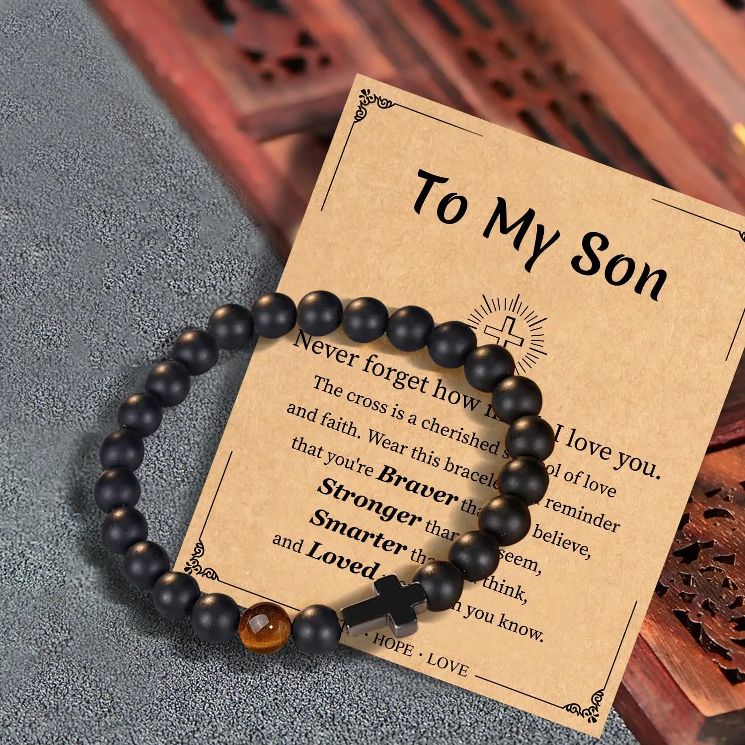 Father's Day Christian Gifts for Men Dad, Baptism Religious Cross Bracelet for Man Him Son Grandson Dad Father Brother Godfather Grandfather Grandpa Husband, Inspirational Faith Based Jesus Bracelets