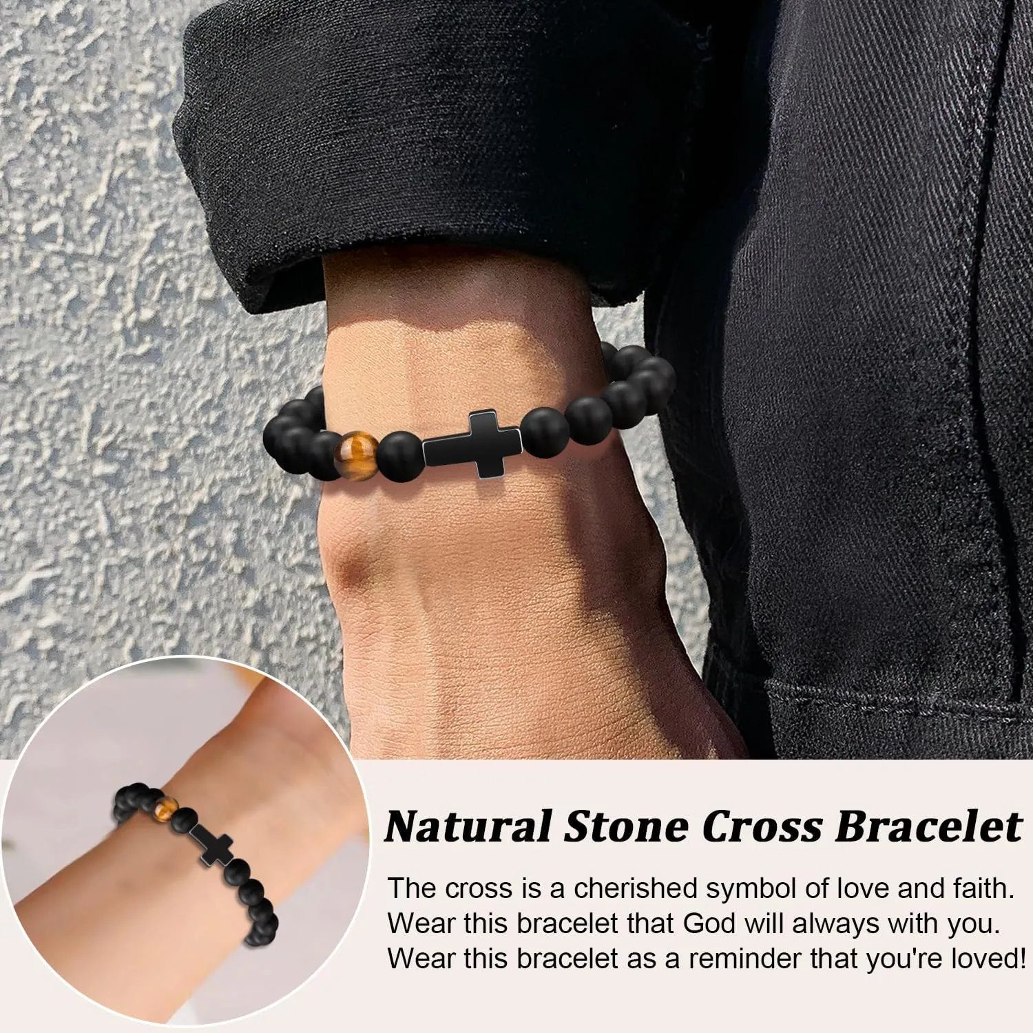 Father's Day Christian Gifts for Men Dad, Baptism Religious Cross Bracelet for Man Him Son Grandson Dad Father Brother Godfather Grandfather Grandpa Husband, Inspirational Faith Based Jesus Bracelets