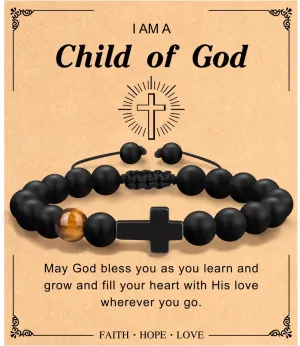 Father's Day Christian Gifts for Men Dad, Baptism Religious Cross Bracelet for Man Him Son Grandson Dad Father Brother Godfather Grandfather Grandpa Husband, Inspirational Faith Based Jesus Bracelets