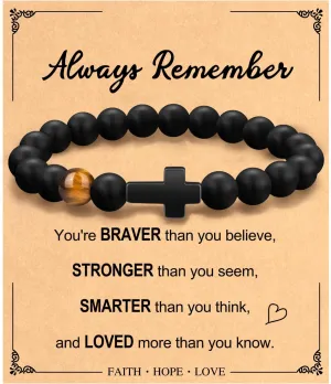 Father's Day Christian Gifts for Men Dad, Baptism Religious Cross Bracelet for Man Him Son Grandson Dad Father Brother Godfather Grandfather Grandpa Husband, Inspirational Faith Based Jesus Bracelets