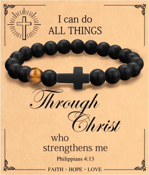 Father's Day Christian Gifts for Men Dad, Baptism Religious Cross Bracelet for Man Him Son Grandson Dad Father Brother Godfather Grandfather Grandpa Husband, Inspirational Faith Based Jesus Bracelets