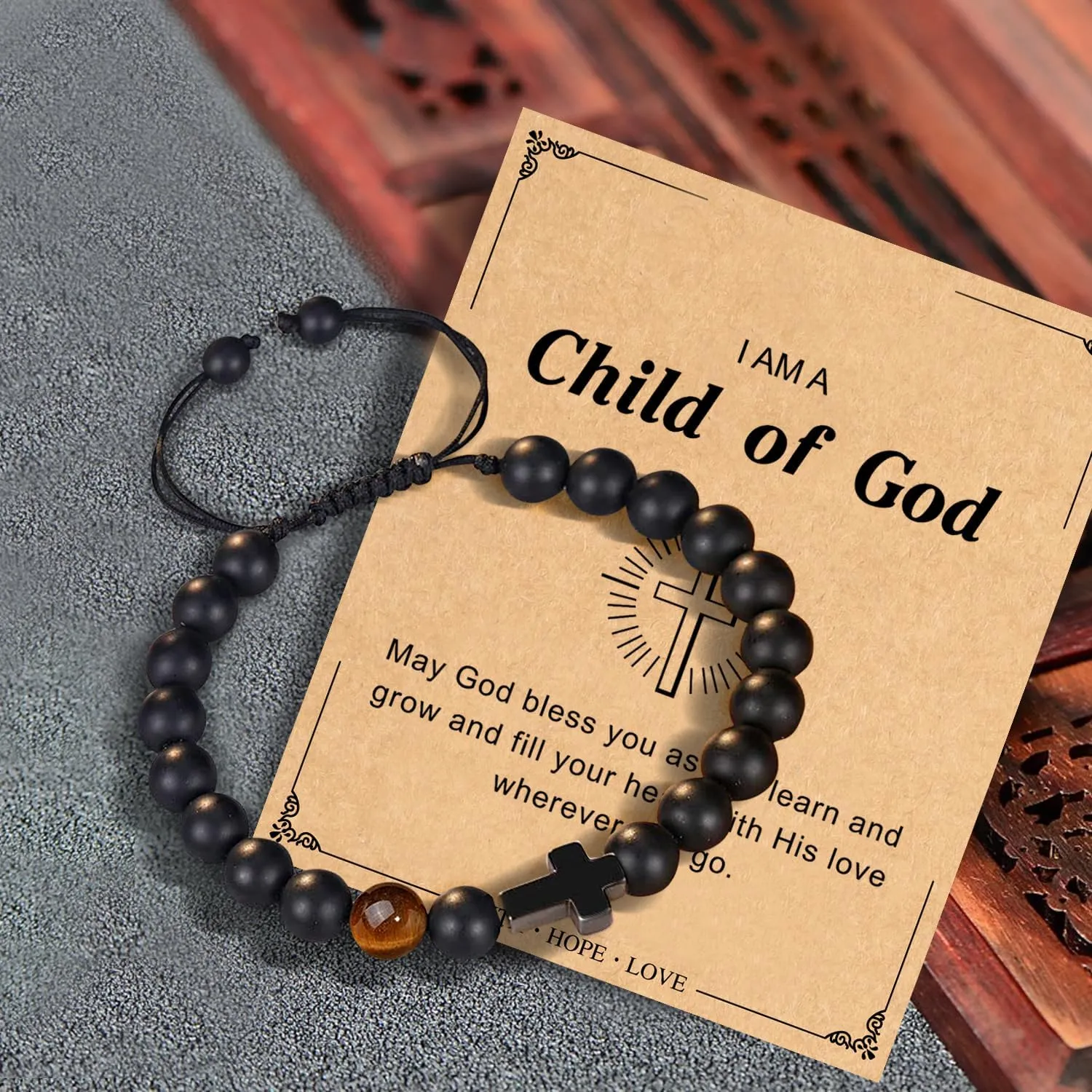 Father's Day Christian Gifts for Men Dad, Baptism Religious Cross Bracelet for Man Him Son Grandson Dad Father Brother Godfather Grandfather Grandpa Husband, Inspirational Faith Based Jesus Bracelets