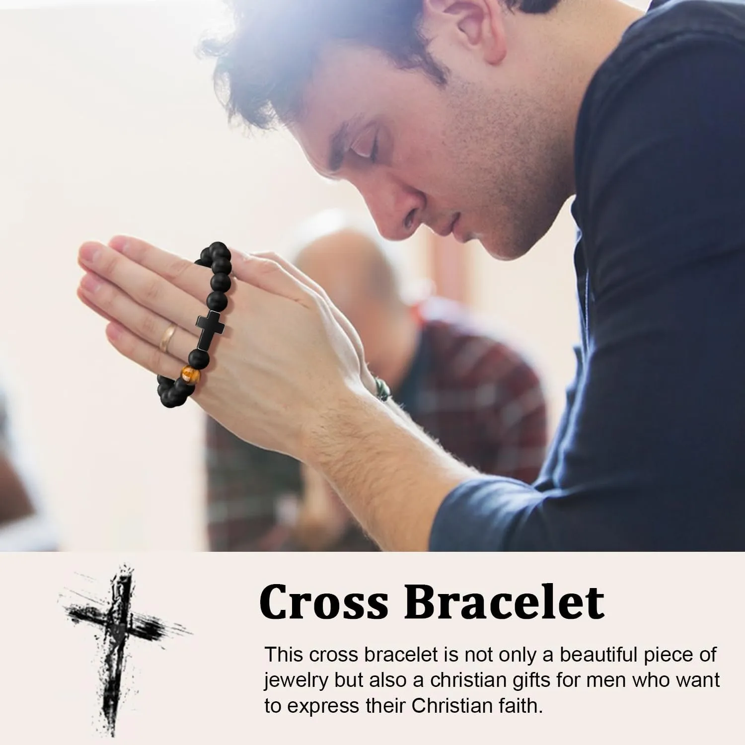 Father's Day Christian Gifts for Men Dad, Baptism Religious Cross Bracelet for Man Him Son Grandson Dad Father Brother Godfather Grandfather Grandpa Husband, Inspirational Faith Based Jesus Bracelets