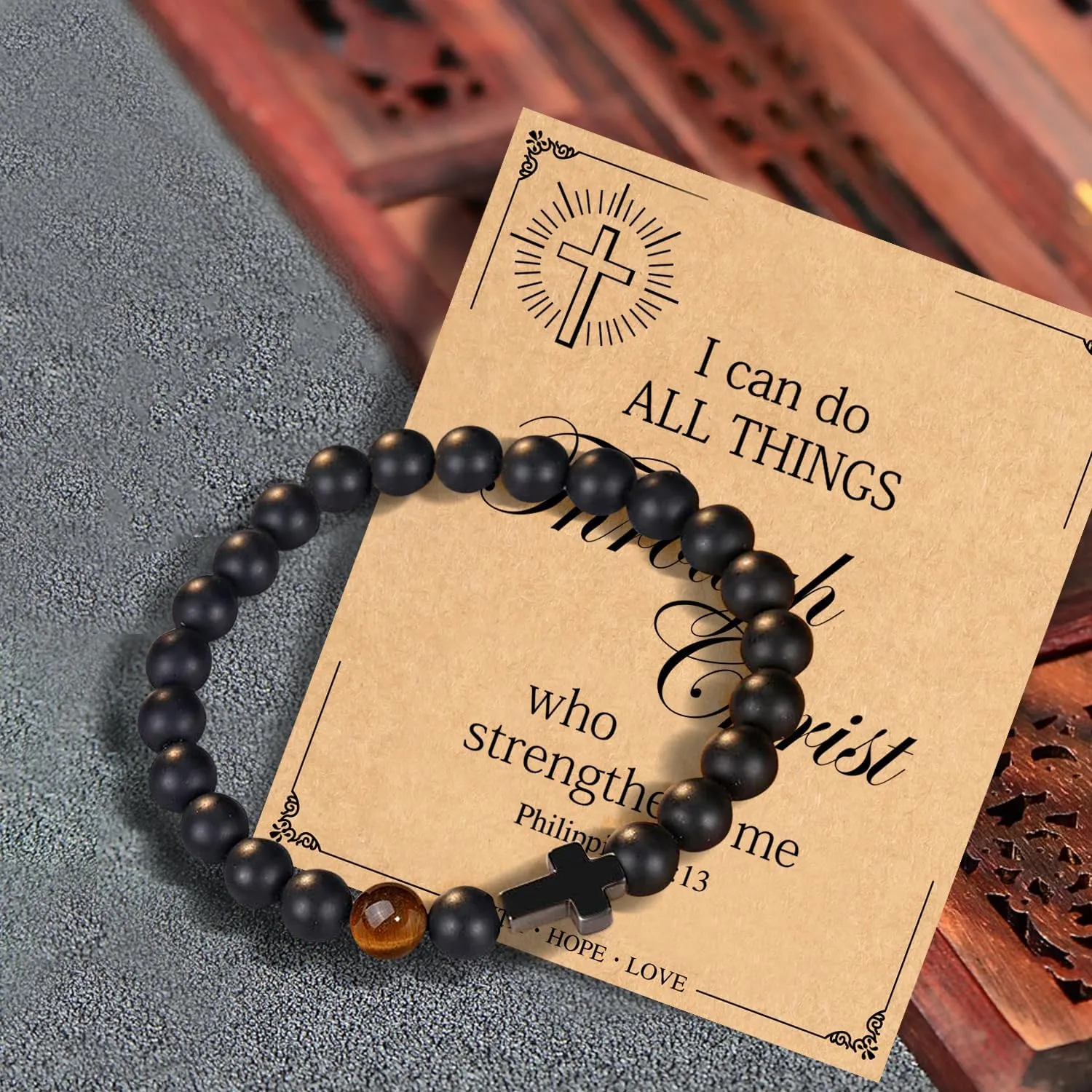 Father's Day Christian Gifts for Men Dad, Baptism Religious Cross Bracelet for Man Him Son Grandson Dad Father Brother Godfather Grandfather Grandpa Husband, Inspirational Faith Based Jesus Bracelets
