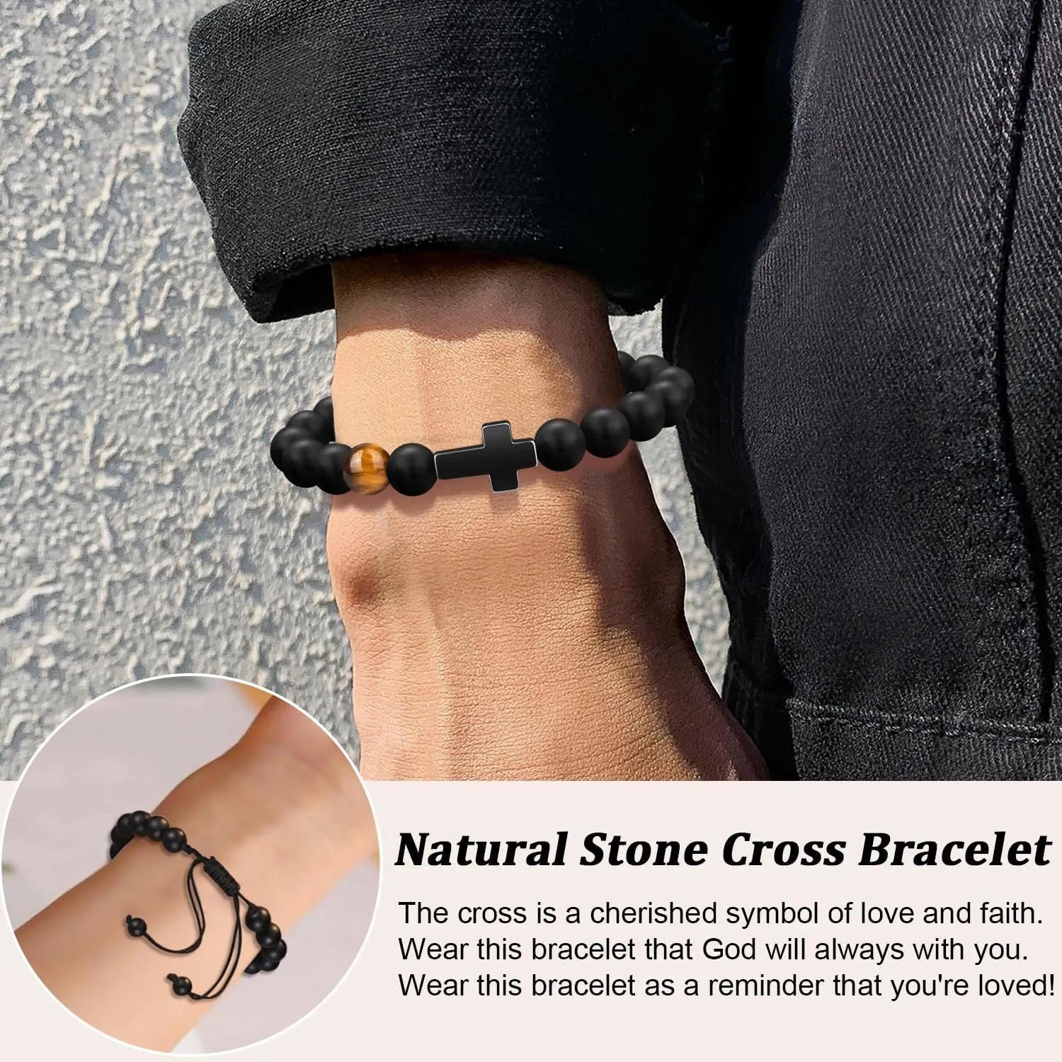 Father's Day Christian Gifts for Men Dad, Baptism Religious Cross Bracelet for Man Him Son Grandson Dad Father Brother Godfather Grandfather Grandpa Husband, Inspirational Faith Based Jesus Bracelets