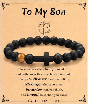 Father's Day Christian Gifts for Men Dad, Baptism Religious Cross Bracelet for Man Him Son Grandson Dad Father Brother Godfather Grandfather Grandpa Husband, Inspirational Faith Based Jesus Bracelets