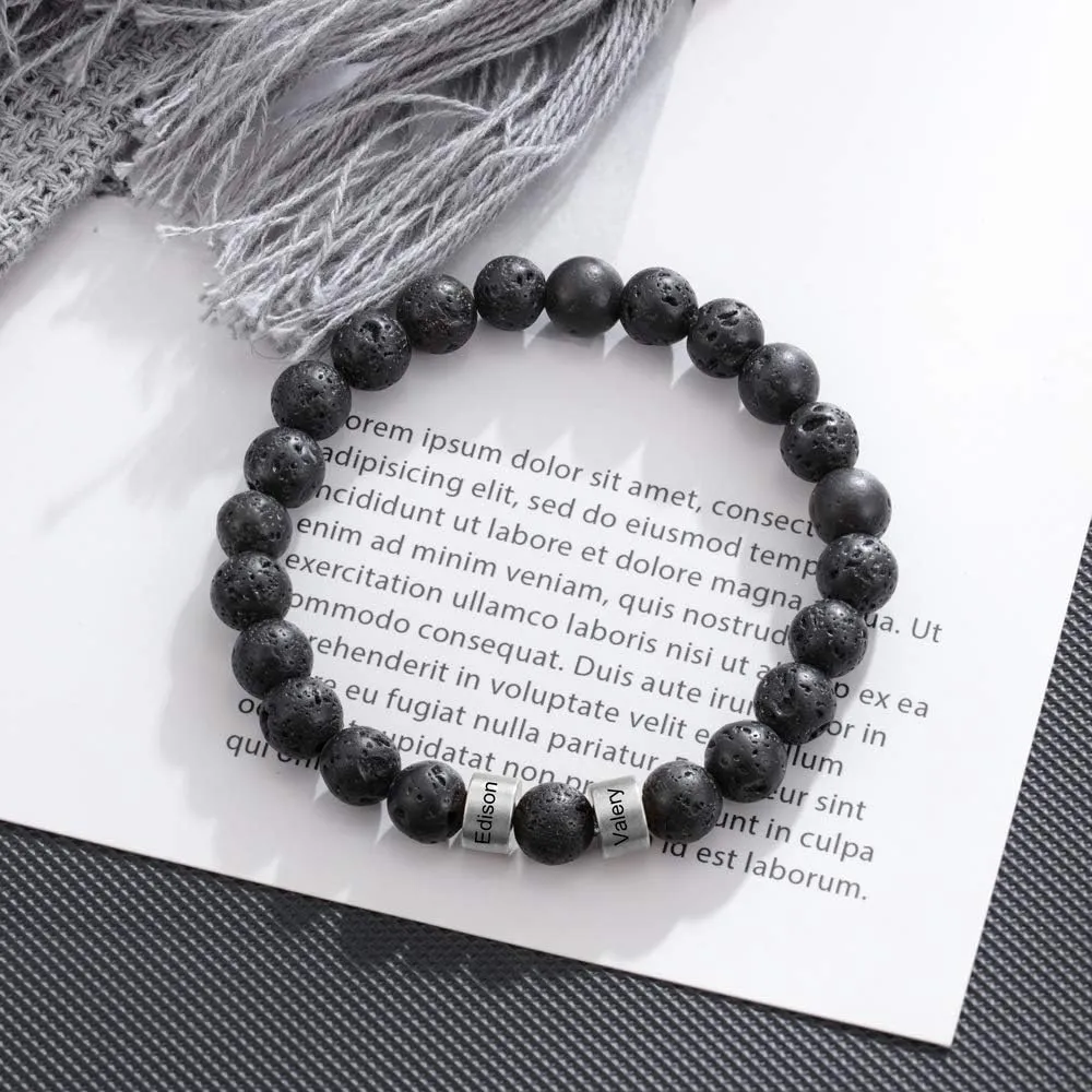 Father's Day Gifts for Dad Personalized Beads Bracelets for Men Chakra Stone Bracelets Custom Initial Name Bracelet Mens Malachite Tiger Eye Lava Stone Bracelet Gifts for Him