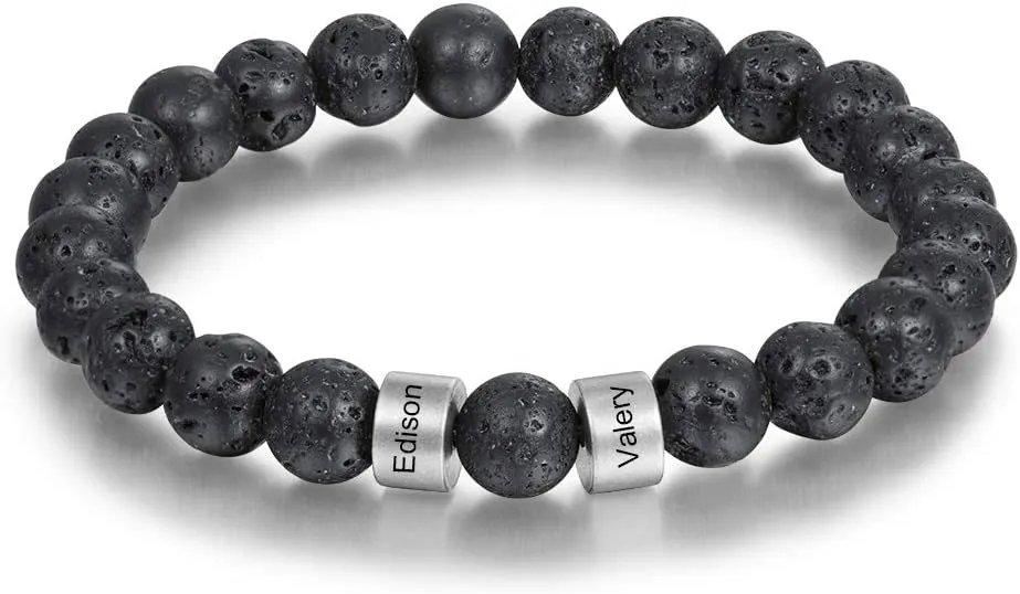 Father's Day Gifts for Dad Personalized Beads Bracelets for Men Chakra Stone Bracelets Custom Initial Name Bracelet Mens Malachite Tiger Eye Lava Stone Bracelet Gifts for Him