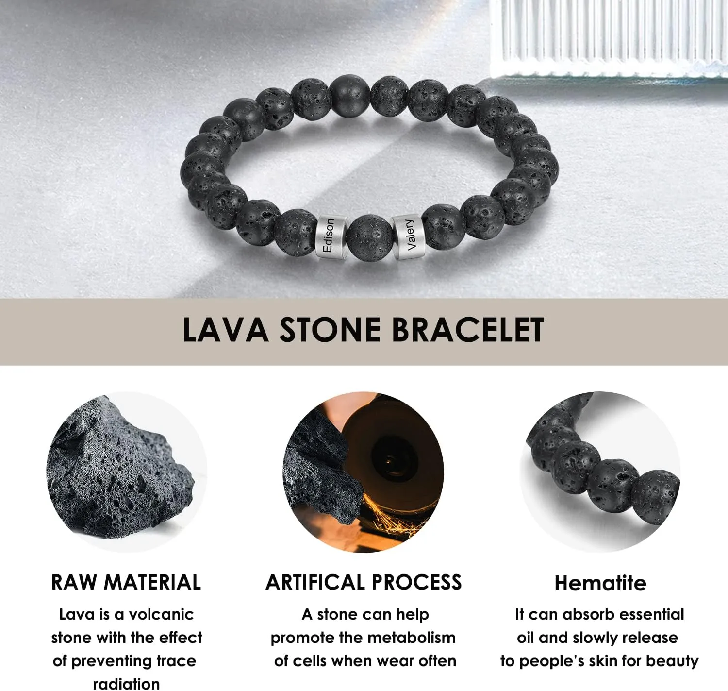 Father's Day Gifts for Dad Personalized Beads Bracelets for Men Chakra Stone Bracelets Custom Initial Name Bracelet Mens Malachite Tiger Eye Lava Stone Bracelet Gifts for Him