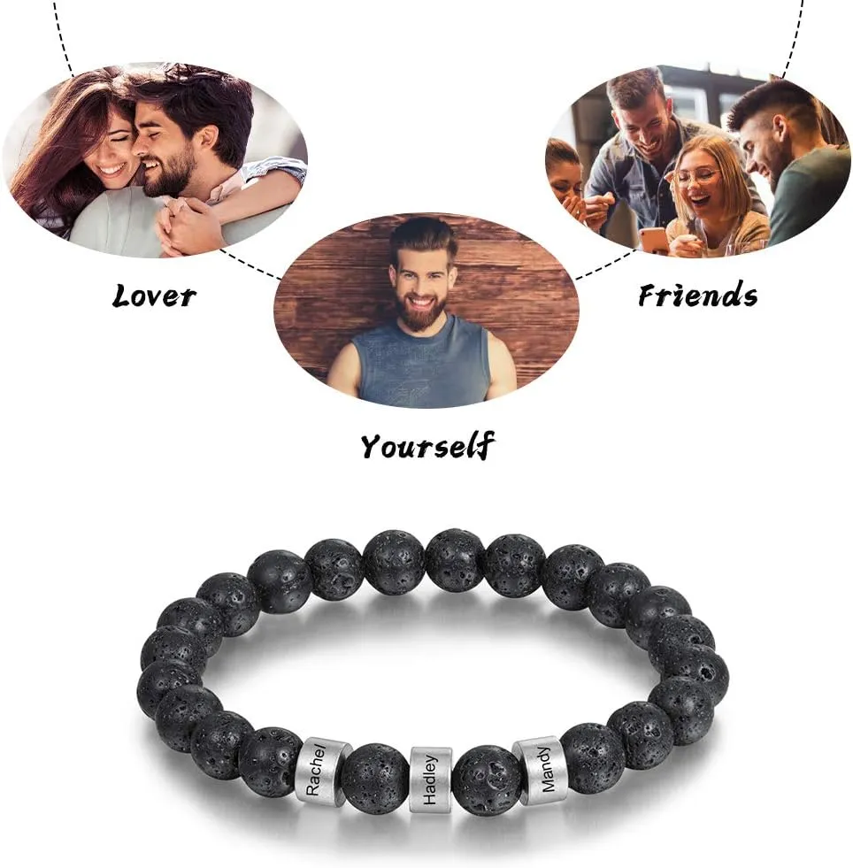 Father's Day Gifts for Dad Personalized Beads Bracelets for Men Chakra Stone Bracelets Custom Initial Name Bracelet Mens Malachite Tiger Eye Lava Stone Bracelet Gifts for Him