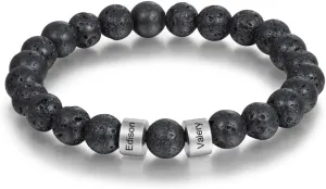 Father's Day Gifts for Dad Personalized Beads Bracelets for Men Chakra Stone Bracelets Custom Initial Name Bracelet Mens Malachite Tiger Eye Lava Stone Bracelet Gifts for Him