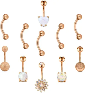 FECTAS 14g Belly Button Rings Small Petite Surgical Steel CZ Petite Navel Ring for Women Body Piercing Jewelry select Barbell Len 6mm 8mm 10mm 12mm Rose Gold Silver