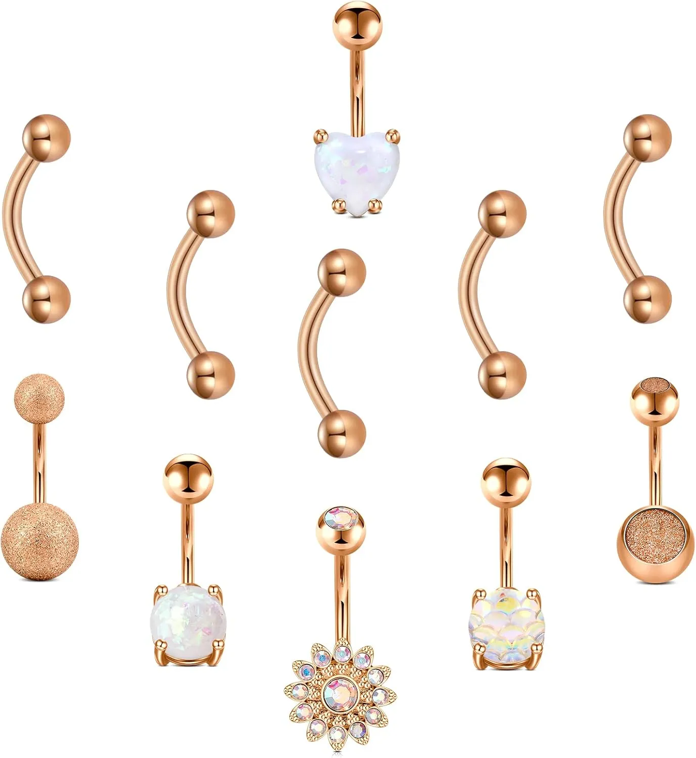 FECTAS 14g Belly Button Rings Small Petite Surgical Steel CZ Petite Navel Ring for Women Body Piercing Jewelry select Barbell Len 6mm 8mm 10mm 12mm Rose Gold Silver