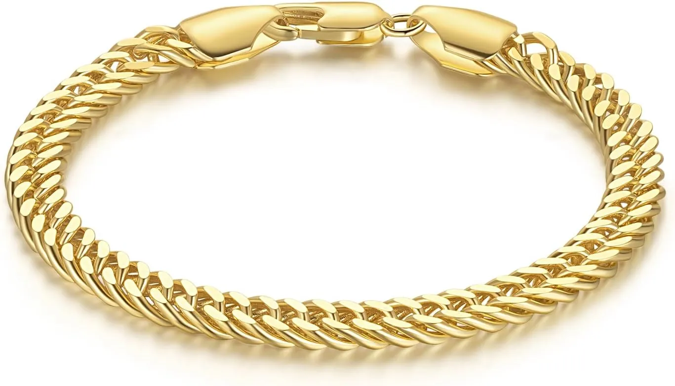 FEGER Gold Cuban Link Chain Bracelets for Men and Women Elegant Versatile Bracelet Gift for Women and Men(6.5-8.5 Inches)