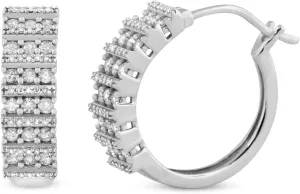 Femme Luxe 0.90 cttw Diamond Triple Row Huggie Hoop Earrings for Women, Rhodium Dipped 925 Sterling Silver, Hypoallergenic, Gift Ready Packaging (Diamond Color: GH, Clarity: I3)