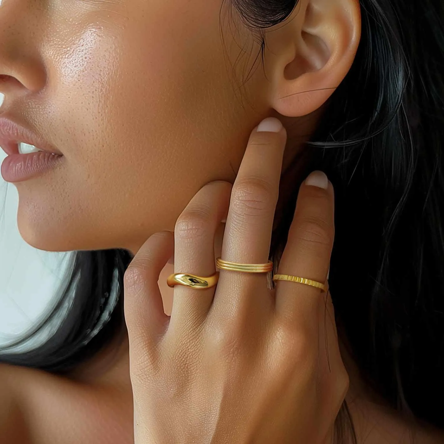 FENIMI 14K Gold Ring for Women Chunky Gold Rings Curved Bands for Women Minimalist yet Elegant Jewelry for Weddings Available Sizes 5-9 (7)