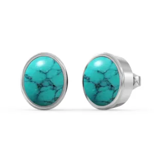 Fine Sterling Silver Ear Stud For Womens Turquoise Ear Stud Sterling Silver Ear Stud December Birthstone Bezel Set Gemstone Art Deco Stud Earrings
