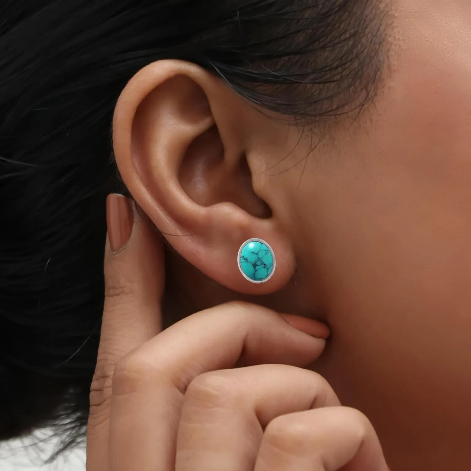 Fine Sterling Silver Ear Stud For Womens Turquoise Ear Stud Sterling Silver Ear Stud December Birthstone Bezel Set Gemstone Art Deco Stud Earrings