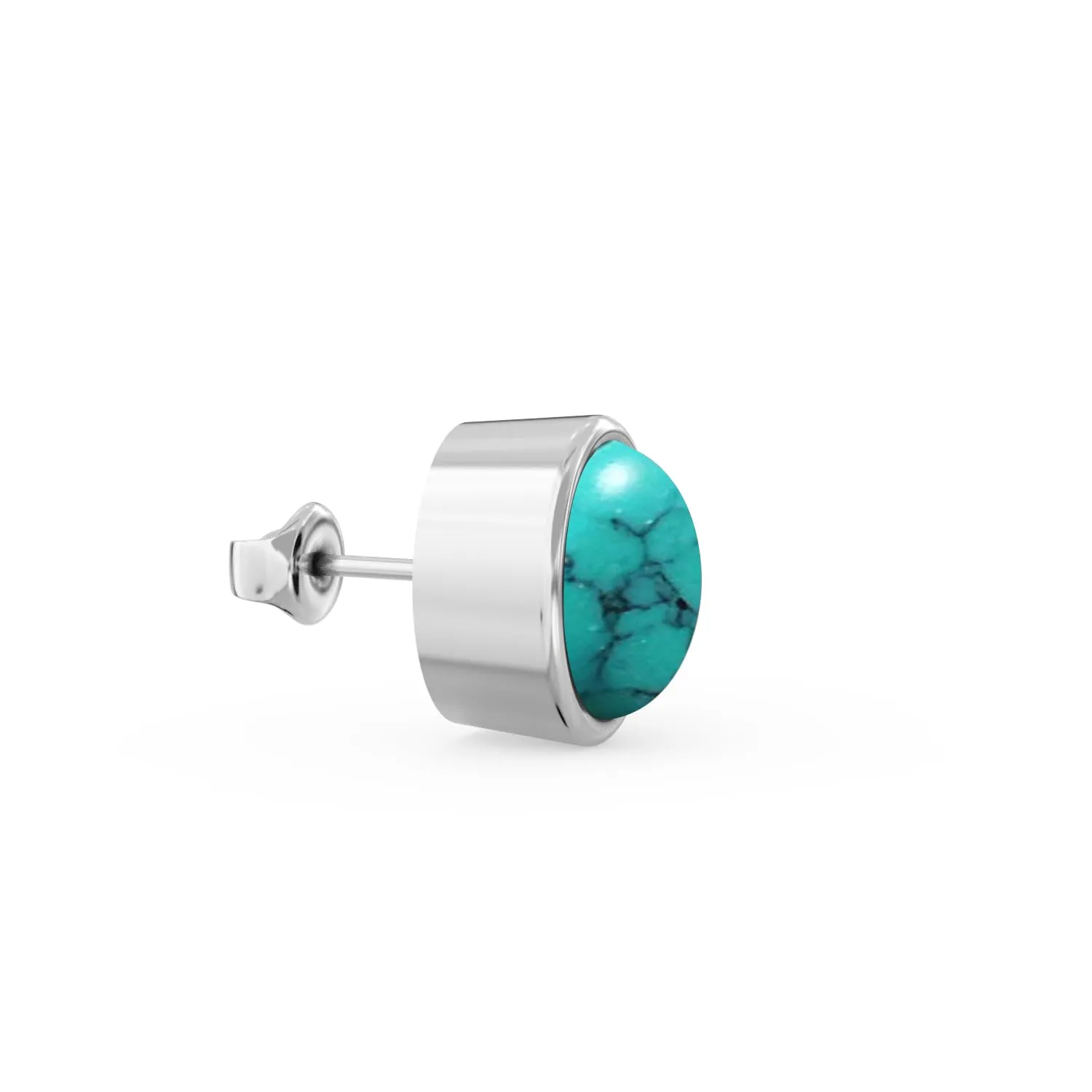 Fine Sterling Silver Ear Stud For Womens Turquoise Ear Stud Sterling Silver Ear Stud December Birthstone Bezel Set Gemstone Art Deco Stud Earrings