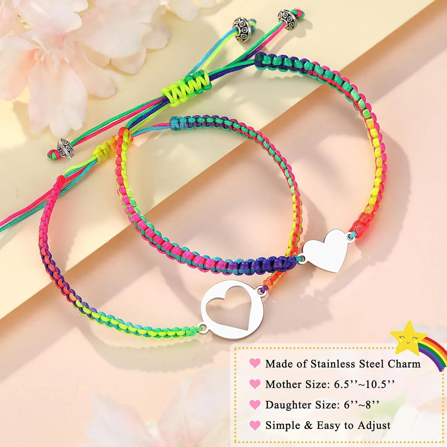 First Day of Kindergarten/Pre K Mother Daughter Bracelets Matching Heart Wish Bracelet Set for 2 Gifts