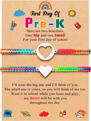 First Day of Kindergarten/Pre K Mother Daughter Bracelets Matching Heart Wish Bracelet Set for 2 Gifts