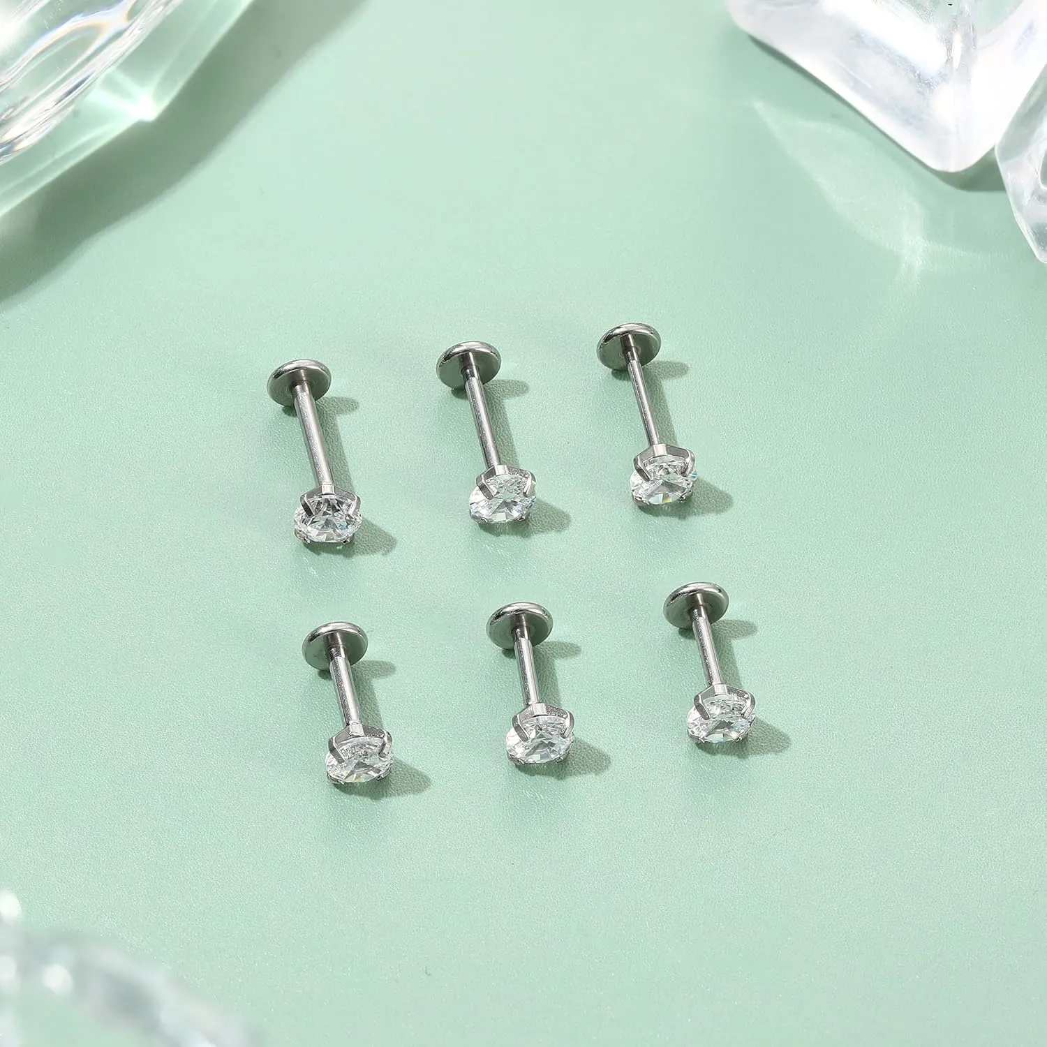 Florideco Threadless Nose Rings Studs for Women Men 316L Surgical Steel Push in Flat Back Stud Earrings CZ Lip Labret Cartilage Earring Medusa Nostril Helix Tragus Piercing Jewelry 20G 18G 16G