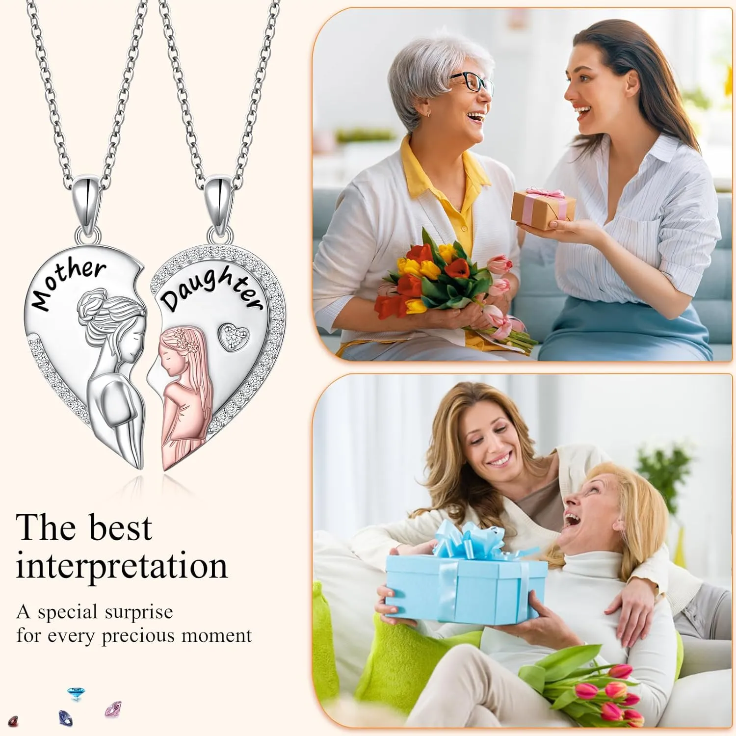 FLYOW Mothers Day Gifts for Women, Sterling Silver Mom Nana Grandma Heart Necklace, Birthday Mothers Day Jewelry Gifts for Mom Grandma Wife from Daughter Son