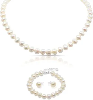 Freshwater Cultured Pearl Jewelry Collection  Classic Cream White, Black, Pink, or Lavender Pearls  Elegant Endless Long Necklace or Matching Necklace, Bracelet, and Earrings SetTimeless Gift for Any Occasion