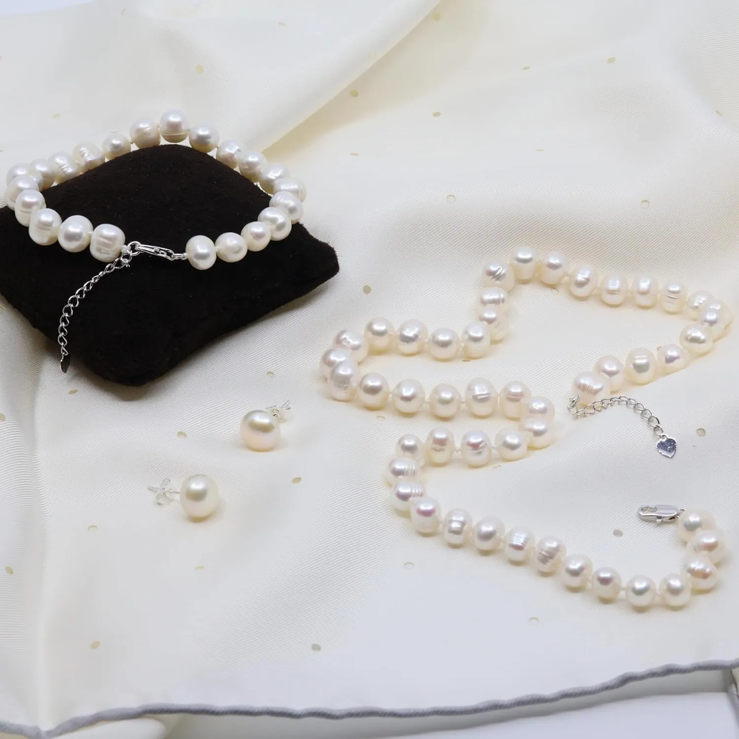 Freshwater Cultured Pearl Jewelry Collection  Classic Cream White, Black, Pink, or Lavender Pearls  Elegant Endless Long Necklace or Matching Necklace, Bracelet, and Earrings SetTimeless Gift for Any Occasion