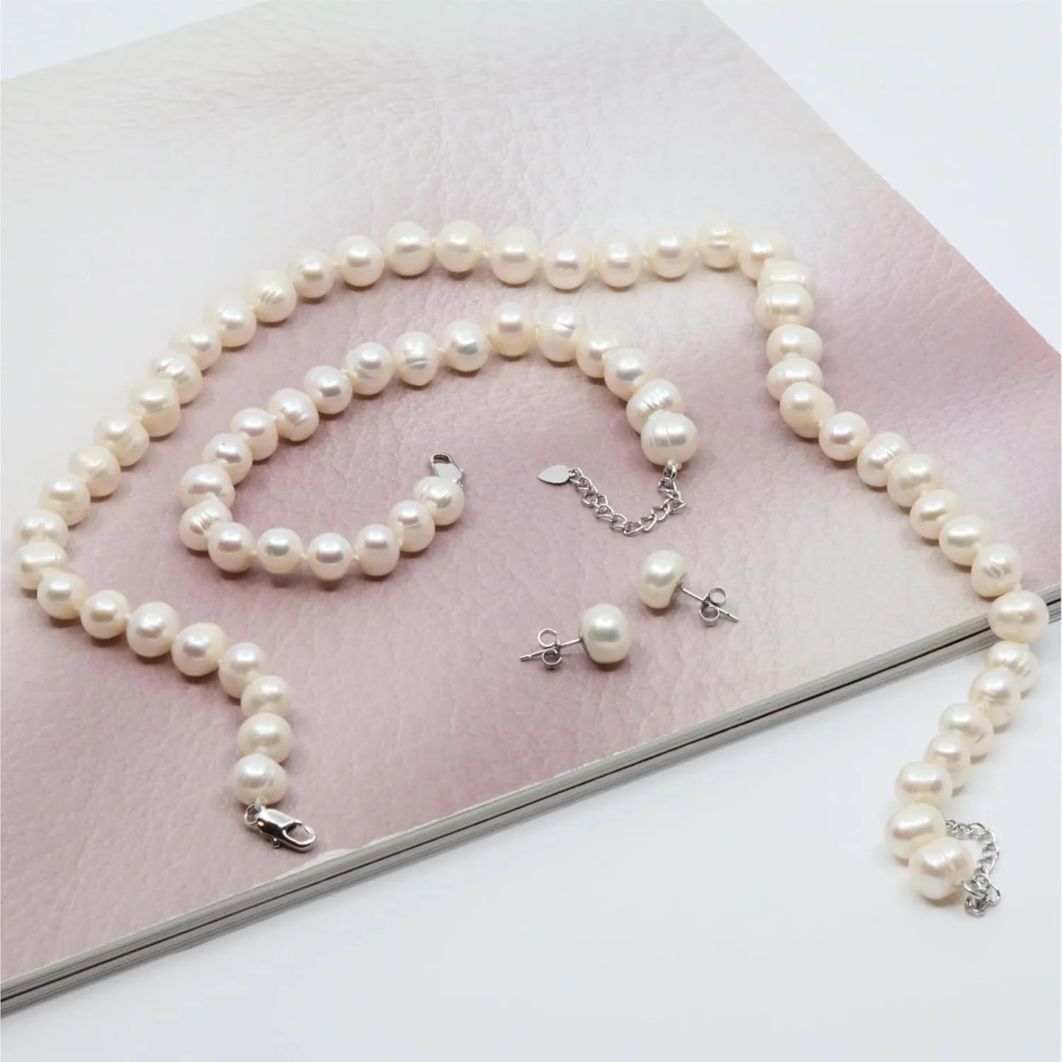 Freshwater Cultured Pearl Jewelry Collection  Classic Cream White, Black, Pink, or Lavender Pearls  Elegant Endless Long Necklace or Matching Necklace, Bracelet, and Earrings SetTimeless Gift for Any Occasion