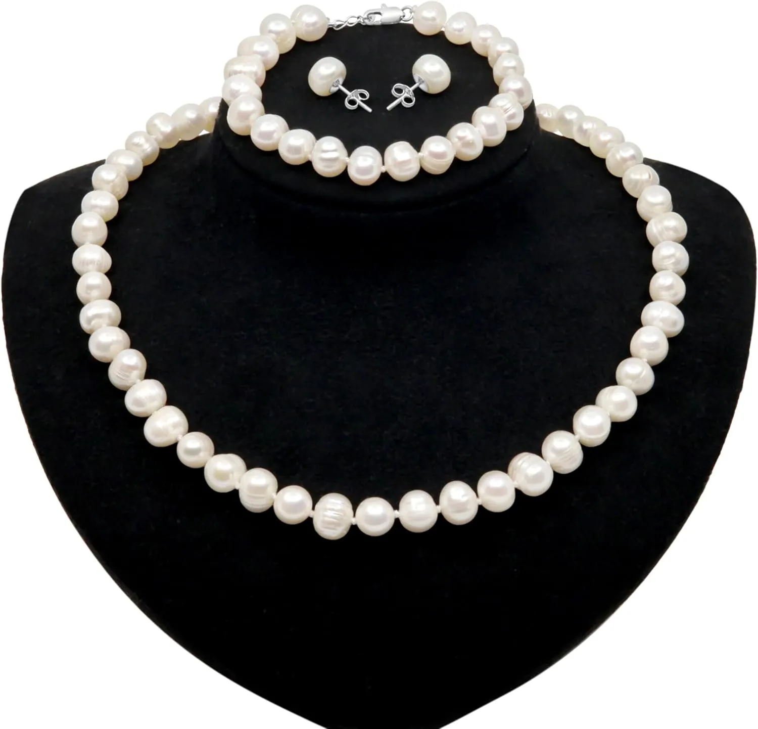 Freshwater Cultured Pearl Jewelry Collection  Classic Cream White, Black, Pink, or Lavender Pearls  Elegant Endless Long Necklace or Matching Necklace, Bracelet, and Earrings SetTimeless Gift for Any Occasion