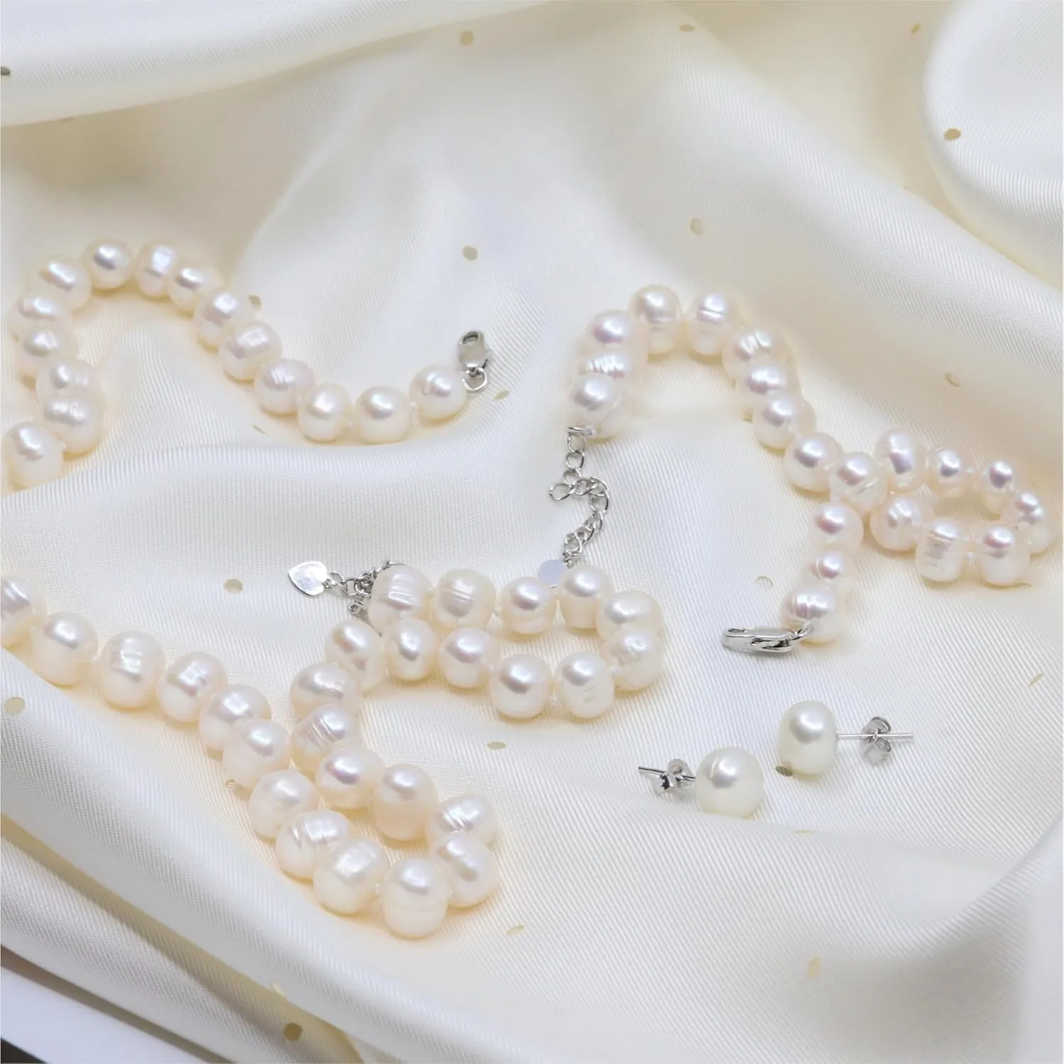 Freshwater Cultured Pearl Jewelry Collection  Classic Cream White, Black, Pink, or Lavender Pearls  Elegant Endless Long Necklace or Matching Necklace, Bracelet, and Earrings SetTimeless Gift for Any Occasion