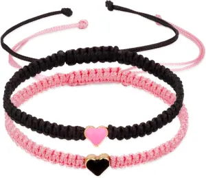 Fuqimanman2020 1 Pair Love Heart Beaded Matching Bracelets Colorful Rope Adjustable for Him and Her Couples Matching Friendship Long Distance Promise BFF Jewelry