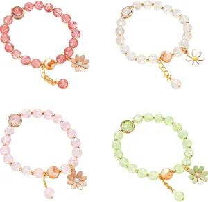 Fuqimanman2020 5 Pcs Colorful Flower Charm Bracelets Set Handmade Crystal Beaded Daisy Bracelets for Women Jewelry
