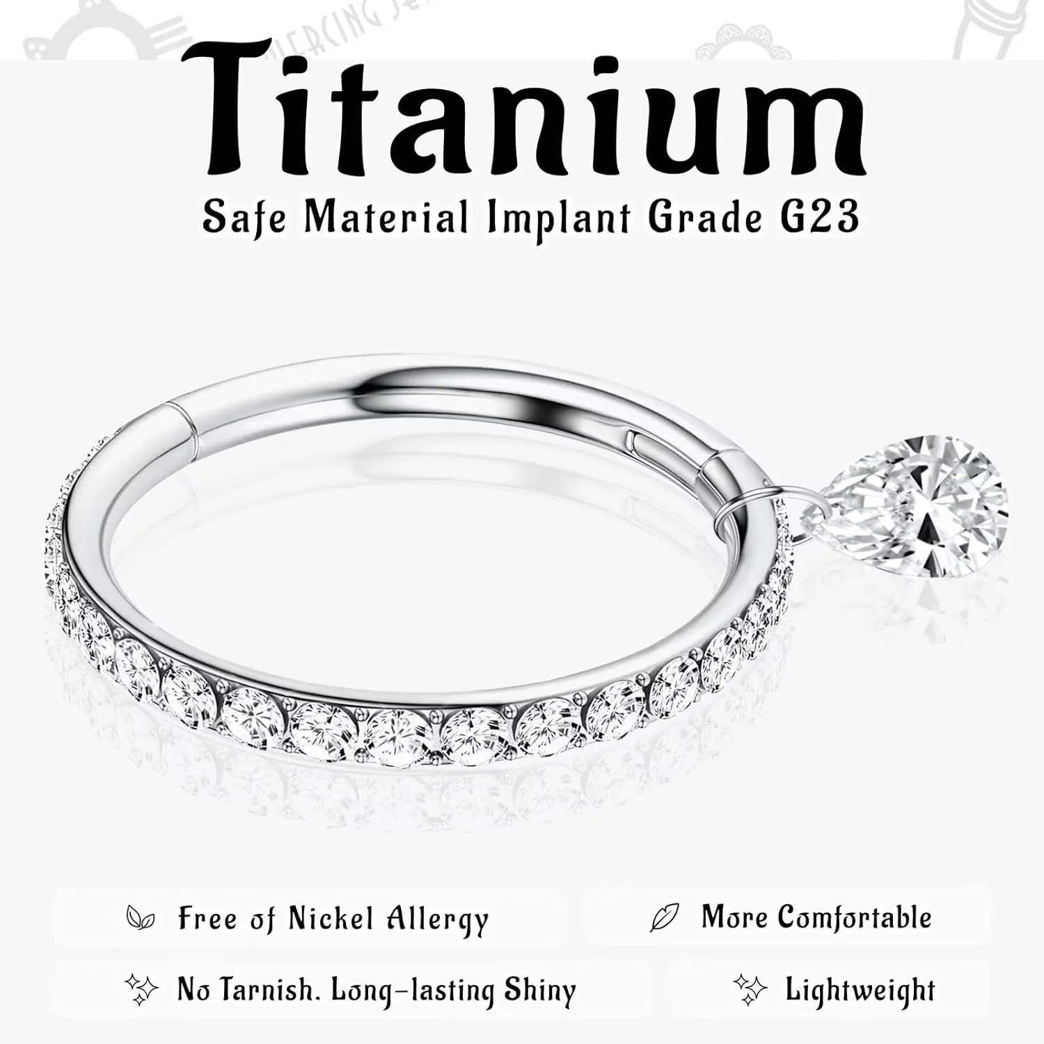 G23 Titanium Cartilage Earring Hoop: 16G 8mm 10mm 12mm Conch Helix Piercing Jewelry CZ Double/Triple Nose Rings Hoops Septum Rings Hypoallergenic Hinged Segment Clicker Lip Rings Rook Daith Tragus Earrings