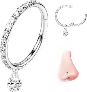 G23 Titanium Cartilage Earring Hoop: 16G 8mm 10mm 12mm Conch Helix Piercing Jewelry CZ Double/Triple Nose Rings Hoops Septum Rings Hypoallergenic Hinged Segment Clicker Lip Rings Rook Daith Tragus Earrings