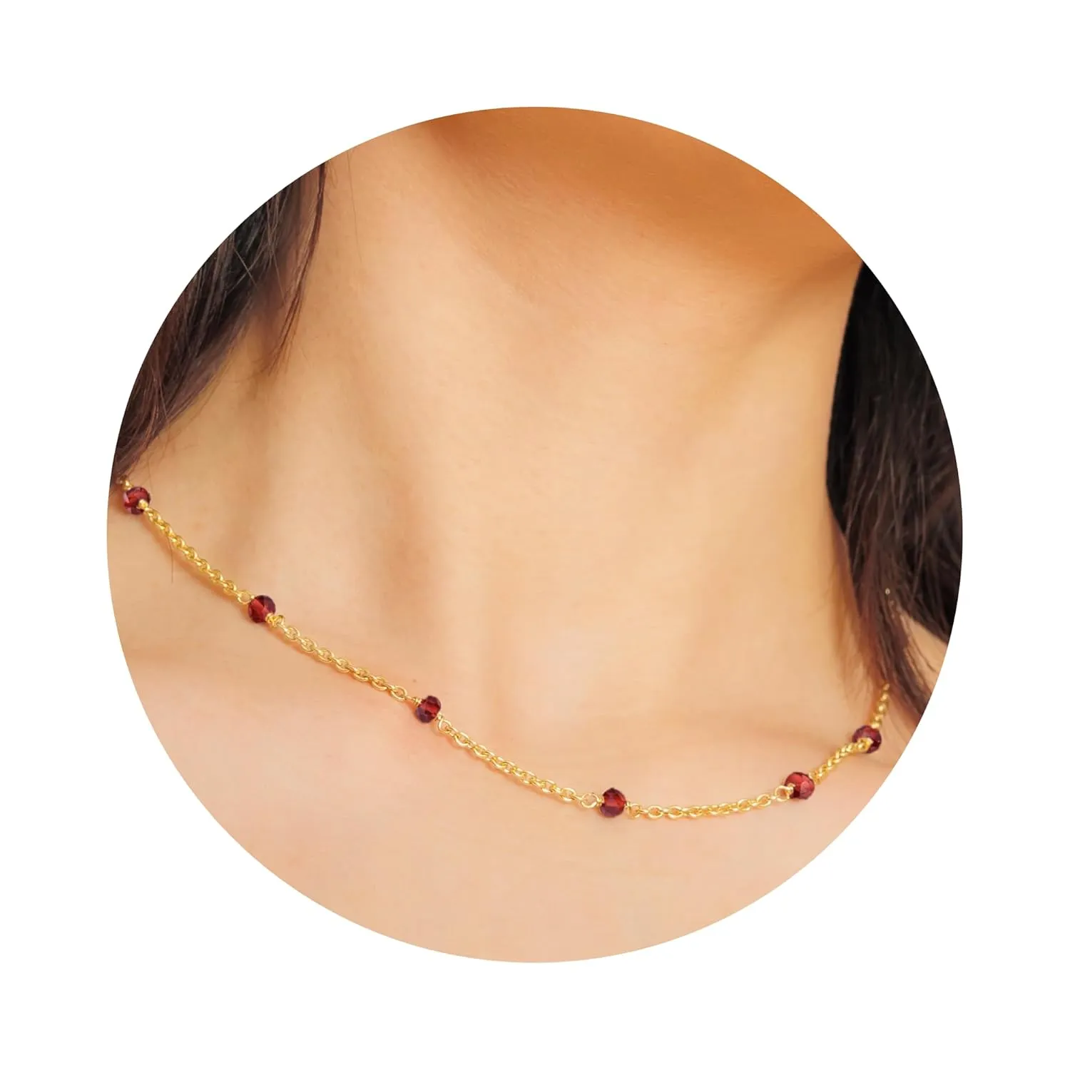 Garnet Necklace for Women, Premium Beaded Gold Necklaces for Women - Tarnish Free 18K Gold Plated Certified S925 Classic Statement Necklace Gold Jewelry for Women - Mothers Day Gifts for Mom Wife