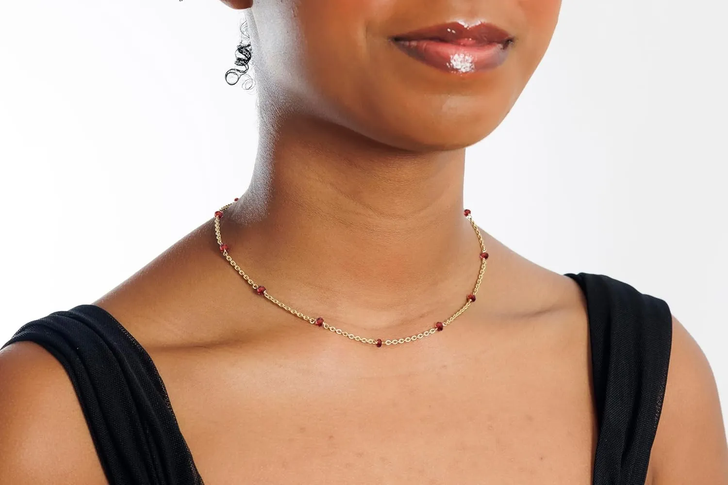 Garnet Necklace for Women, Premium Beaded Gold Necklaces for Women - Tarnish Free 18K Gold Plated Certified S925 Classic Statement Necklace Gold Jewelry for Women - Mothers Day Gifts for Mom Wife