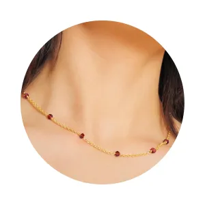 Garnet Necklace for Women, Premium Beaded Gold Necklaces for Women - Tarnish Free 18K Gold Plated Certified S925 Classic Statement Necklace Gold Jewelry for Women - Mothers Day Gifts for Mom Wife