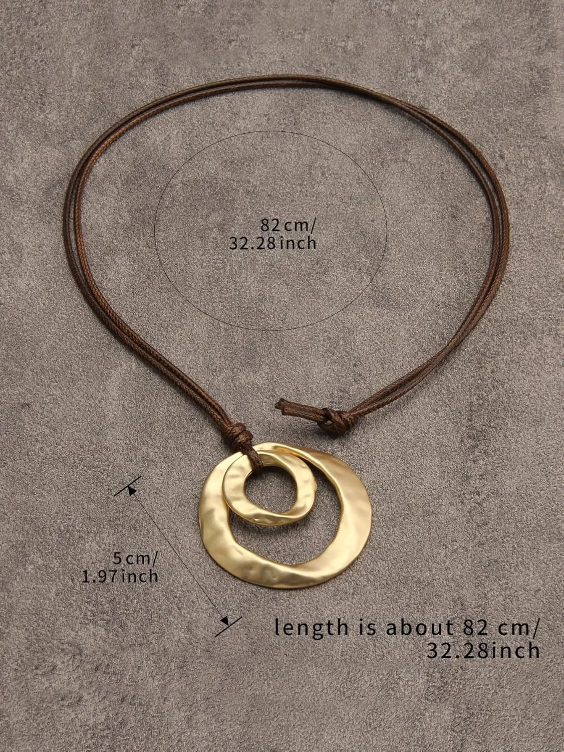 GelConnie Leather Necklace for Women Round Wooden Pendant Long Leather Choker Vintage Sweater Necklace Gold Chunky Boho Necklaces for Women
