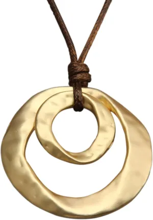 GelConnie Leather Necklace for Women Round Wooden Pendant Long Leather Choker Vintage Sweater Necklace Gold Chunky Boho Necklaces for Women