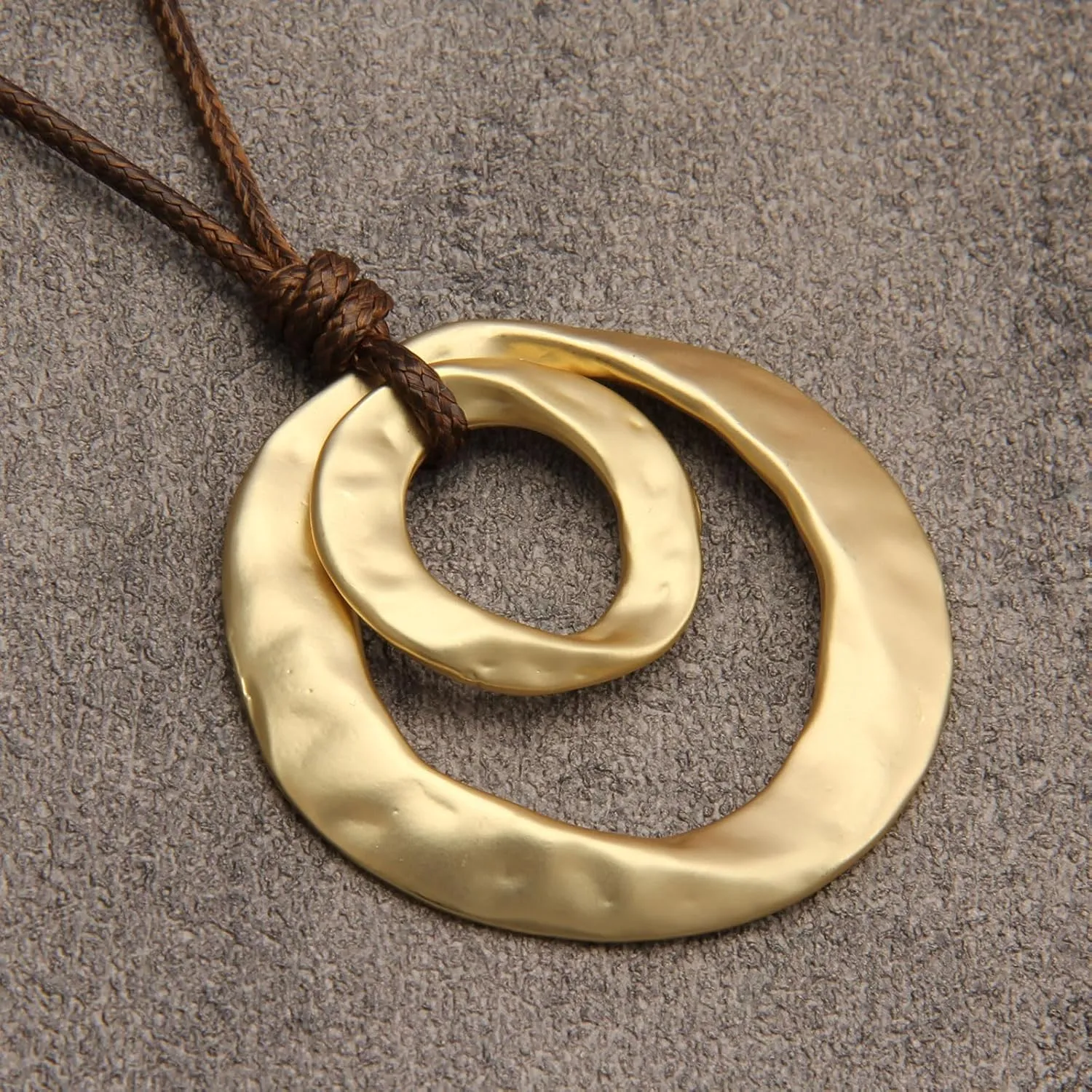 GelConnie Leather Necklace for Women Round Wooden Pendant Long Leather Choker Vintage Sweater Necklace Gold Chunky Boho Necklaces for Women