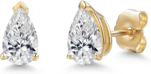 Gem Stone King 10K Yellow Gold 7X5MM Pear Shape Gemstone Birthstone Teardrop Stud Earrings for Women