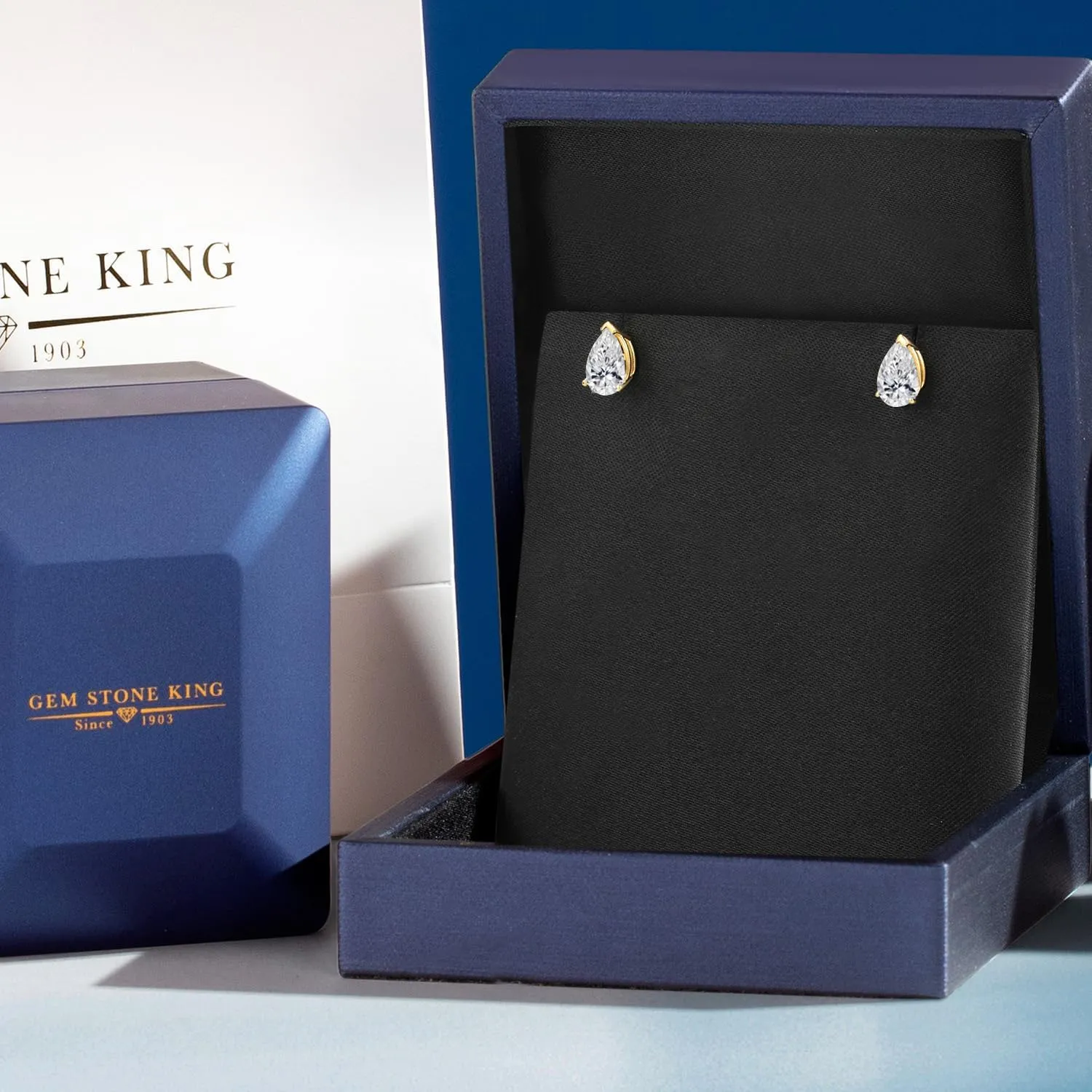 Gem Stone King 10K Yellow Gold 7X5MM Pear Shape Gemstone Birthstone Teardrop Stud Earrings for Women