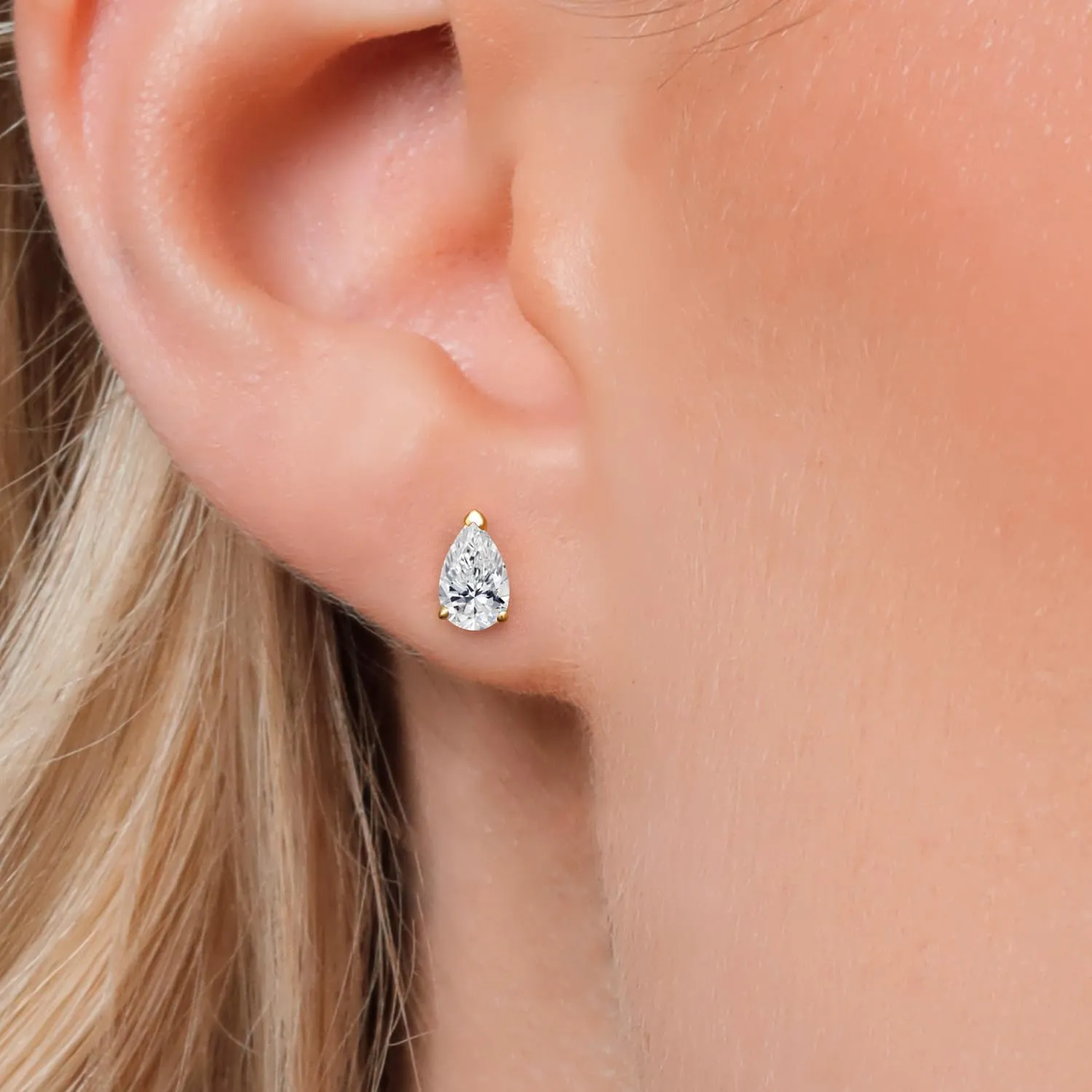 Gem Stone King 10K Yellow Gold 7X5MM Pear Shape Gemstone Birthstone Teardrop Stud Earrings for Women
