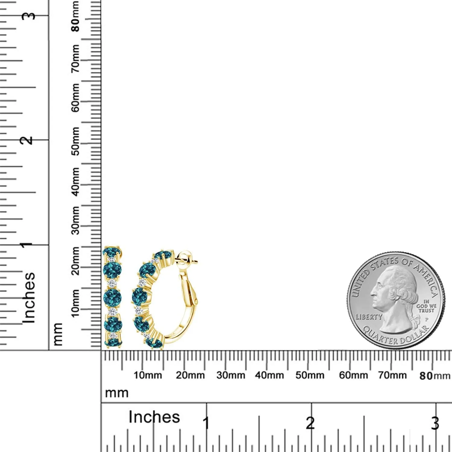 Gem Stone King 18K Yellow Gold Plated Silver Gemstone Birthstone and White Topaz Hoop Earrings for Women | Round Cut 4MM and 1.9MM Stones | 1 Inch Diameter Hoops | Fine Jewelry for Her Mom Wife Women